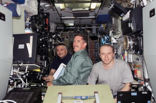 NASA image: Reilly, Yurchikhin, and Kotov in the SM during Joint Operations