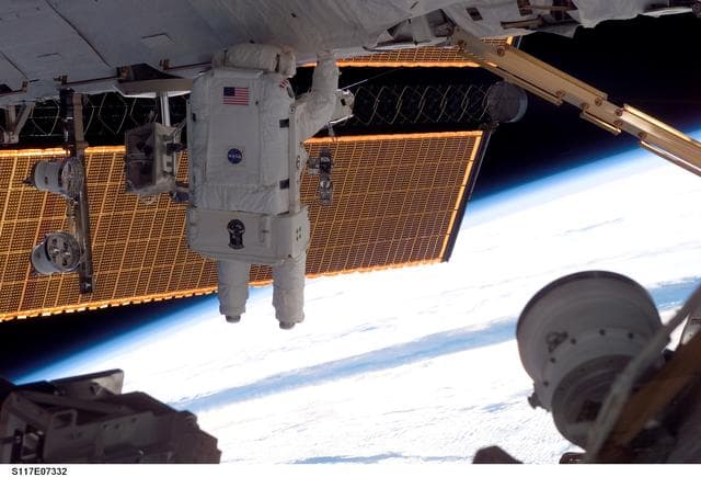 NASA image: Swanson works on the P6 Truss during EVA 2