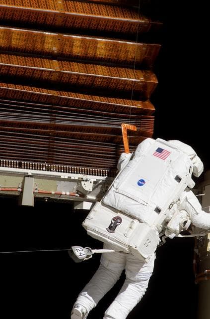 NASA image: Olivas at the P6 Truss STBD 2B SAW during retract operations on EVA 3