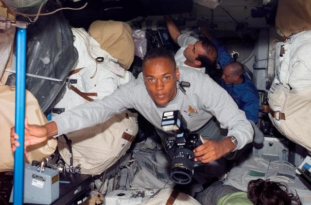 NASA image: View of STS-118 / Expedition 15 Crewmembers posing for photo