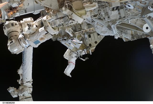NASA image: View of Mastracchio working on EVA 1 during STS-118/Expedition 15 Joint Operations