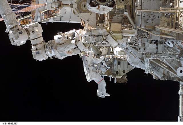 NASA image: View of Mastracchio on EVA 1 during STS-118/Expedition 15 Joint Operations