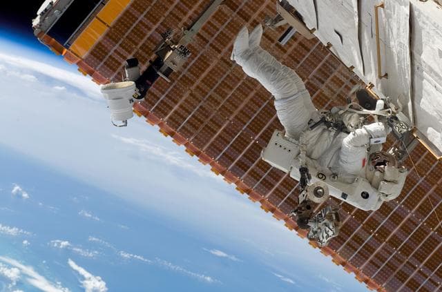 NASA image: View of Williams on EVA 1 during STS-118/Expedition 15 Joint Operations