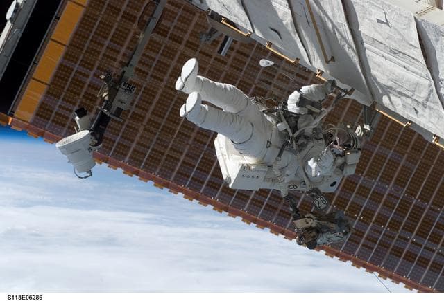 NASA image: View of Williams on EVA 1 during STS-118/Expedition 15 Joint Operations
