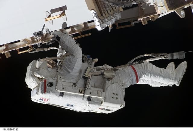 NASA image: View of Mastracchio on EVA 1 during STS-118/Expedition 15 Joint Operations