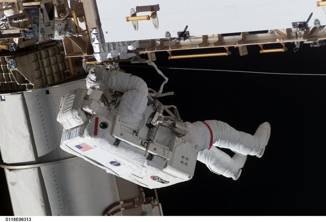 NASA image: View of Mastracchio on EVA 1 during STS-118/Expedition 15 Joint Operations