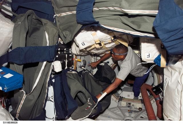 NASA image: View of Drew in the MDDK of the Shuttle Endeavour during STS-118
