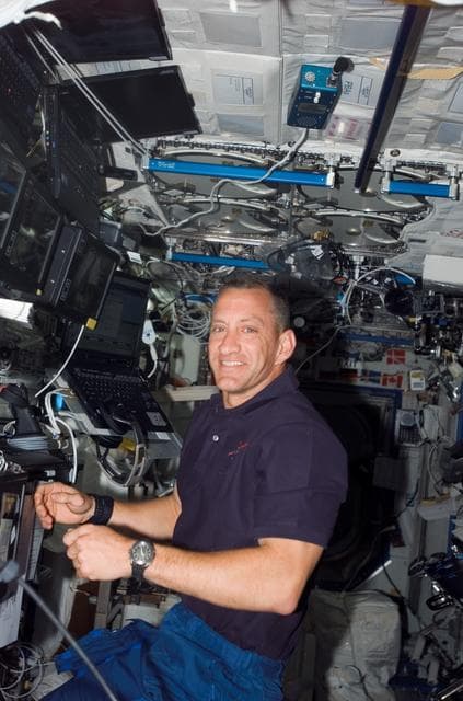 NASA image: View of Hobaugh in the US Lab during STS-118/Expedition 15 Joint Operations