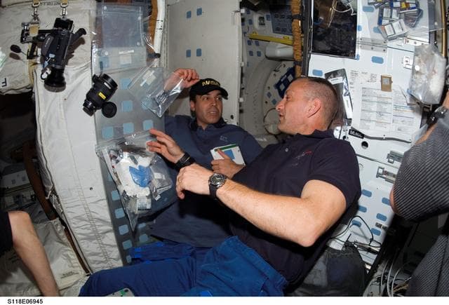 NASA image: View of STS-118 Crewmembers in the MDDK of Endeavour