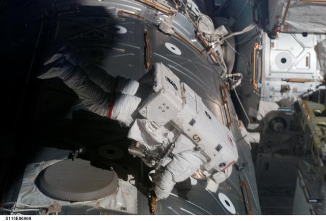 NASA image: View of MS Mastracchio participating in EVA 2 during STS-118/Expedition 15 Joint Operations