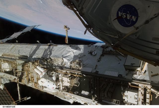 NASA image: FE Anderson installing the BSP and XPDR during STS-118/Expedition 15 EVA 3
