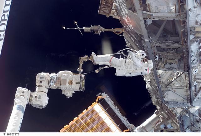 NASA image: View of MS Mastracchio during a session of STS-118 / Expedition 15 EVA