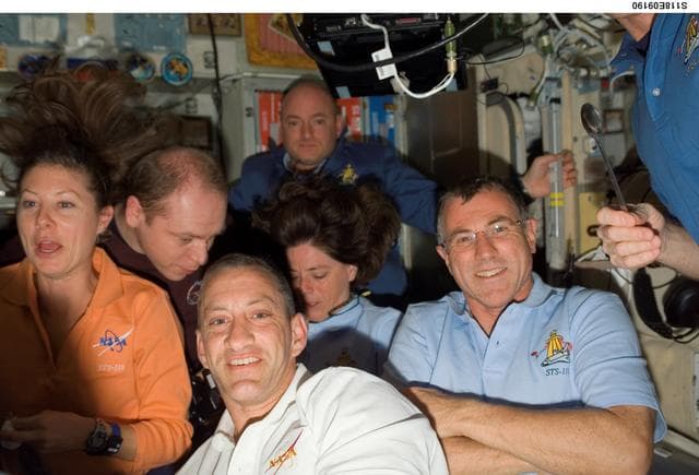 NASA image: View of Crewmembers in the SM during STS-118/Expedition 15 Farewell Ceremony