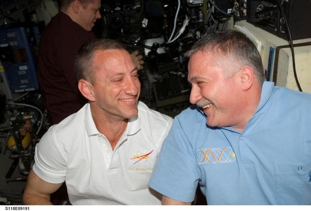 NASA image: View of Crewmembers in the SM during STS-118/Expedition 15 Farewell Ceremony