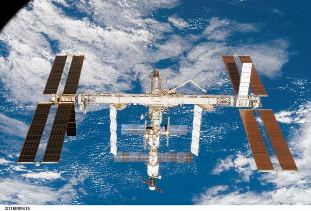 NASA image: Exterior view of the ISS taken during the STS-118 Mission