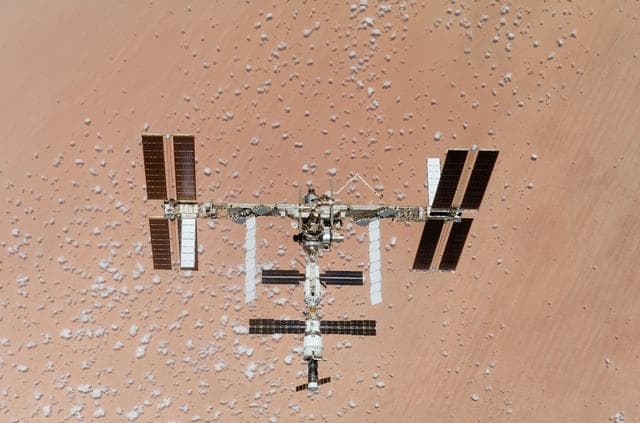 NASA image: Exterior view of the ISS taken during the STS-118 Mission
