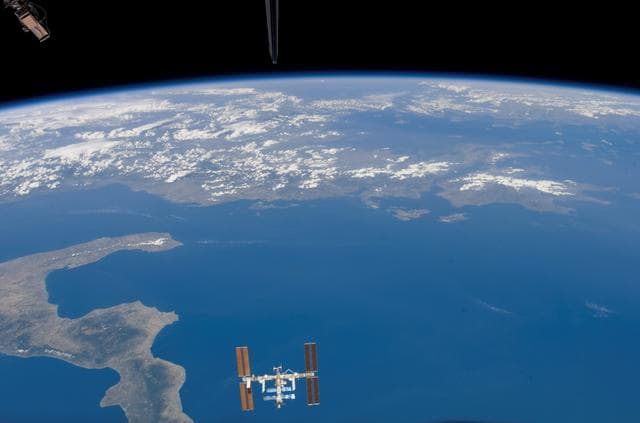 NASA image: Exterior view of the ISS taken during the STS-118 Mission