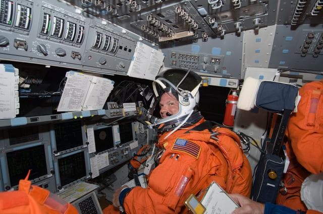 NASA image: Antonelli on Discovery Flightdeck (FD)