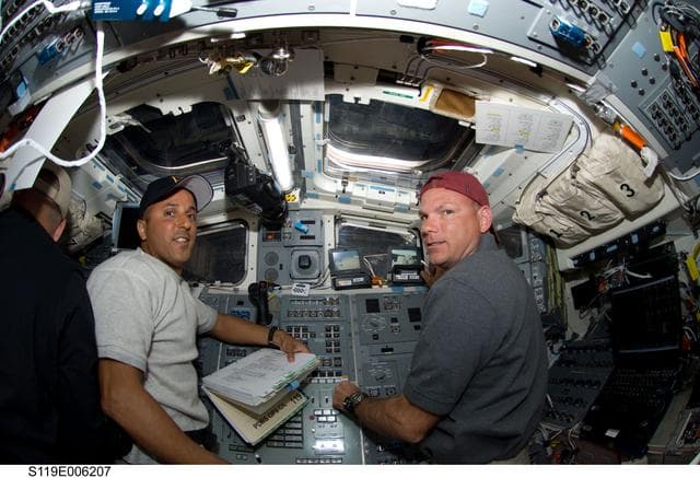NASA image: Acaba and Antonelli on the Flight Deck (FD)