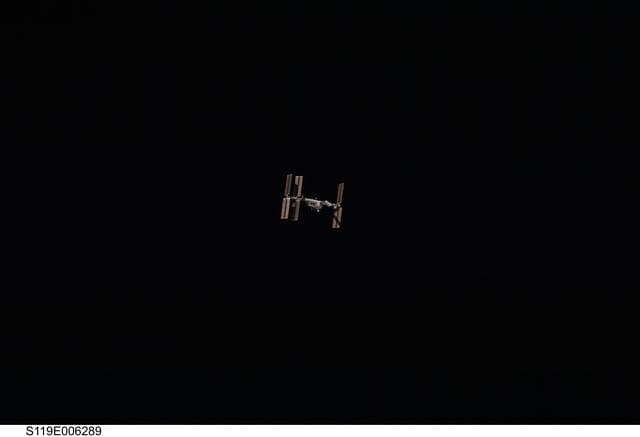 NASA image: ISS during STS-119 Approach