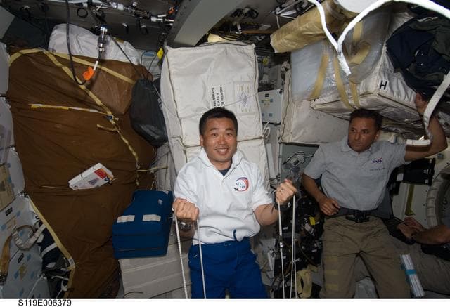 NASA image: Crew Exercise on Shuttle Discovery