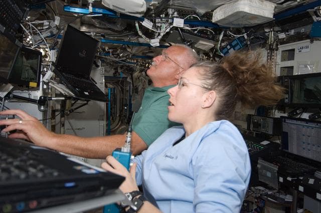 NASA image: Crew at Robotics Workstation (RWS) for SSRMS OPS