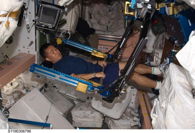 NASA image: Wakata uses Advanced Resistive Exercise Device (ARED)