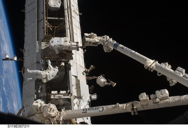 NASA image: STS-119 Extravehicular Activity (EVA) 3 Crew and Equipment Translation Aid (CETA) Cart 2 Relocate OPS