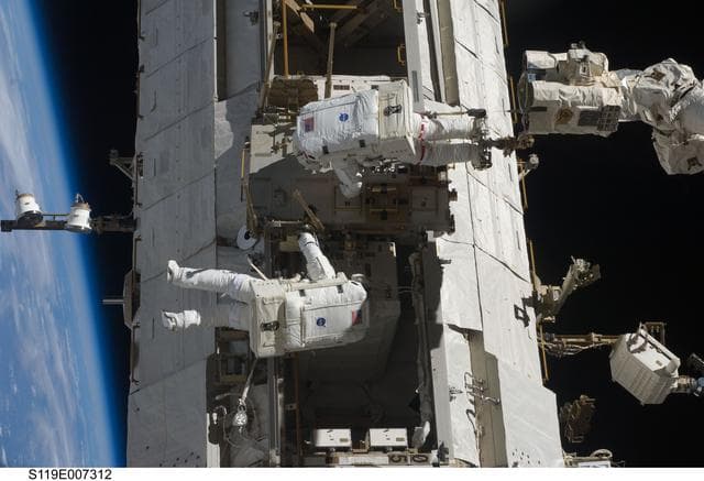 NASA image: STS-119 Extravehicular Activity (EVA) 3 Crew and Equipment Translation Aid (CETA) Cart 2 Relocate OPS