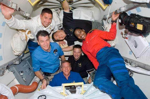 NASA image: STS-120 crew in the Orbiter Docking Compartment (ODC)