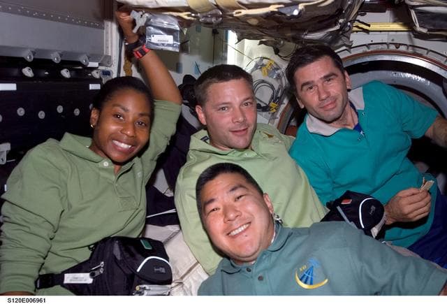 NASA image: STS-120 crew and Expedition 16 Malenchenko on middeck
