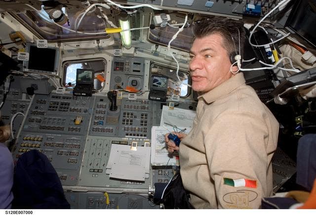 NASA image: Nespoli on Discovery aft flight deck