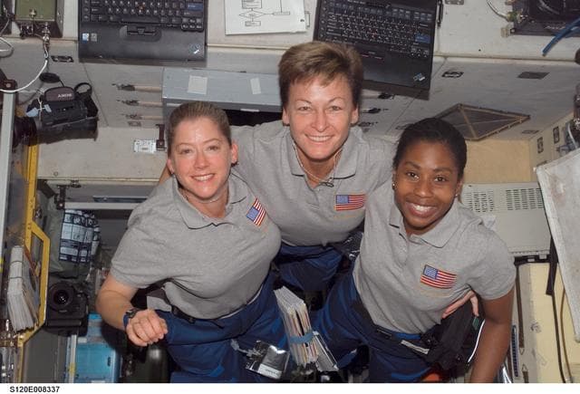NASA image: STS-120 and Expedition 16 crew in Zvezda module