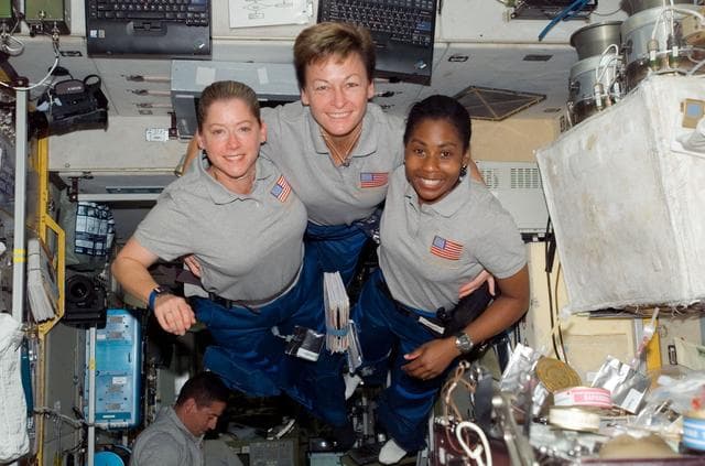 NASA image: STS-120 and Expedition 16 crew in Zvezda module