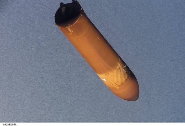 NASA image: The ET as it falls away from the orbiter after separation on STS-121