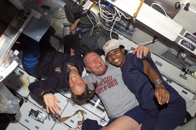 NASA image: Group shot of Nowak,Fossum and Wilson on the MDK during STS-121 / Expedition 13 joint operations