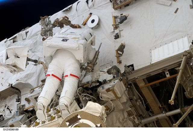 NASA image: Sellers on the SO Truss during EVA2 for STS-121 / Expedition 13 joint operations
