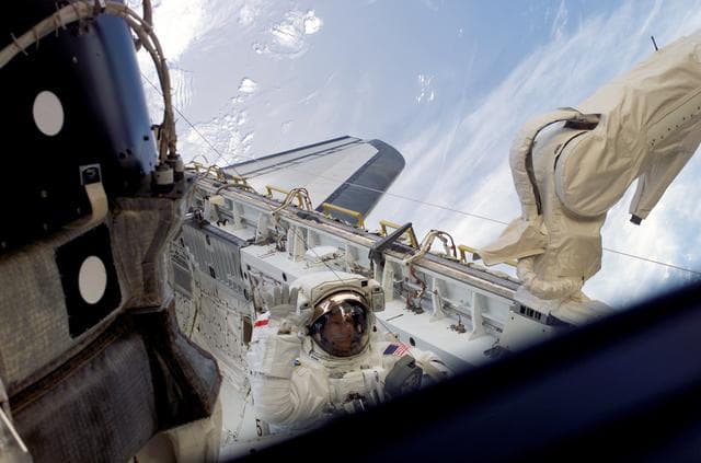 NASA image: Sellers at the TSA in the PLB during EVA2 for STS-121 / Expedition 13 joint operations