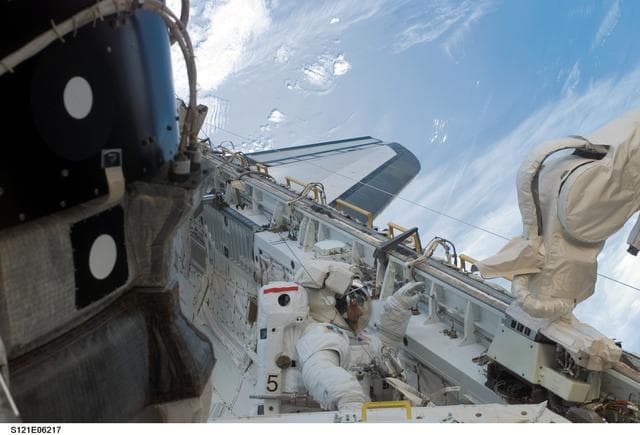 NASA image: Sellers at the TSA in the PLB during EVA2 for STS-121 / Expedition 13 joint operations