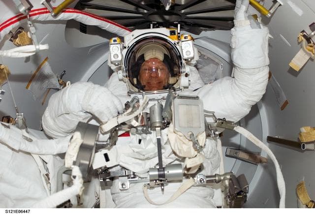 NASA image: Sellers in the Crew Lock during EVA3 prebreath OPS on STS-121 / Expedition 13 joint operations
