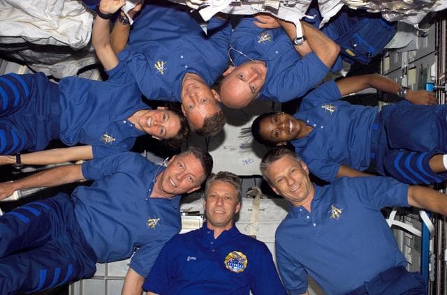NASA image: STS-121 crew photo taken in the U.S. Lab during STS-121 / Expedition 13 joint operations