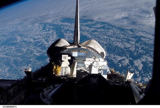 NASA image: Columbus in the Atlantis payload bay during the STS-122 Mission