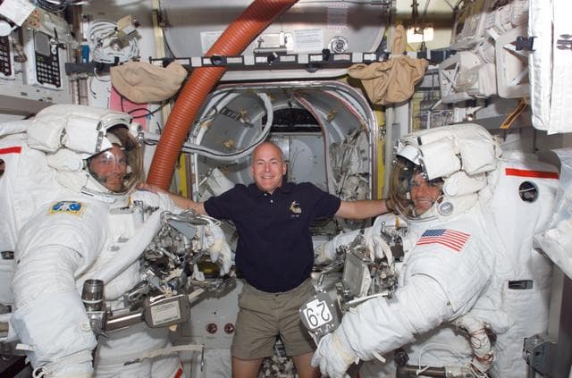 NASA image: Love, Poindexter and Walheim in the A/L prior to EVA 3
