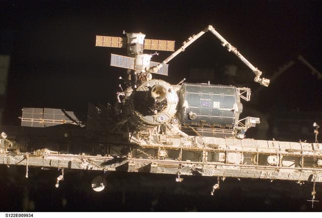 NASA image: Flyaround view of ISS after STS-122 Undocking
