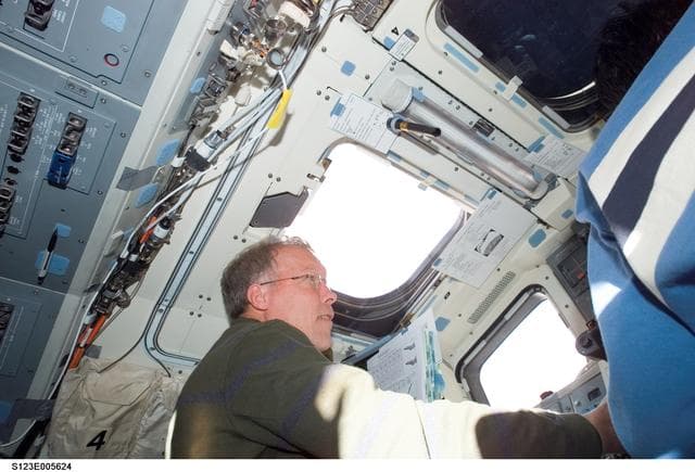 NASA image: Gorie at the aft FD window during STS-123 mission