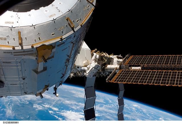 NASA image: Reisman works near S4 Truss on first EVA during Joint Operations