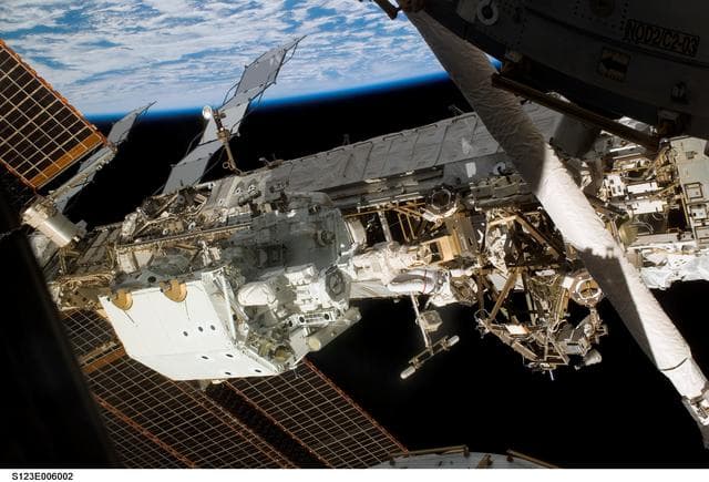 NASA image: Linnehan during first EVA during STS-123 / Expedition 16 Joint Operations