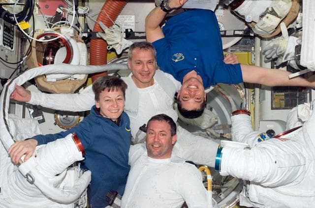 NASA image: Expedition 16 and STS-123 crewmembers after EVA 2 in the A/L during Joint Operations
