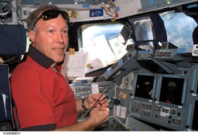 NASA image: Gorie in the aft FD of Space Shuttle Endeavour