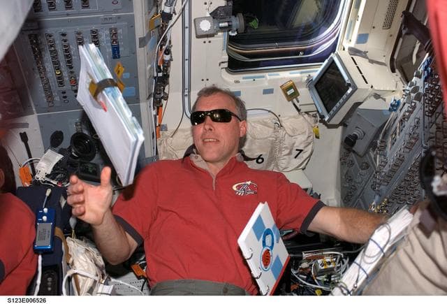 NASA image: Gorie in the aft FD of Space Shuttle Endeavour